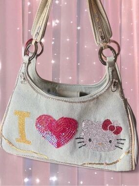 Rare I ❤️ Hello Kitty denim purse with sequins